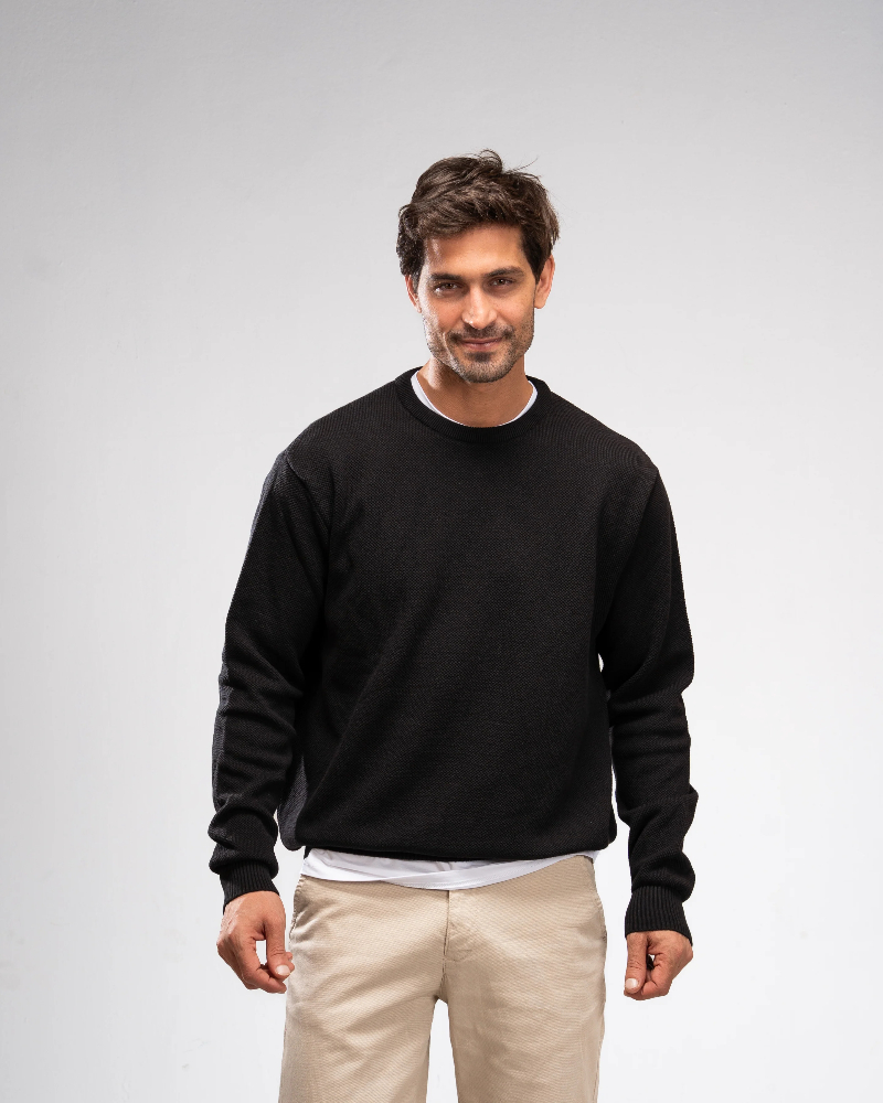 Pique Knit Crew Neck Sweater