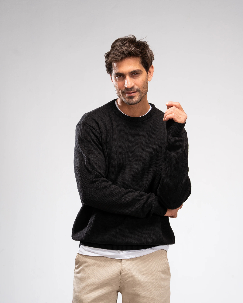 Pique Knit Crew Neck Sweater