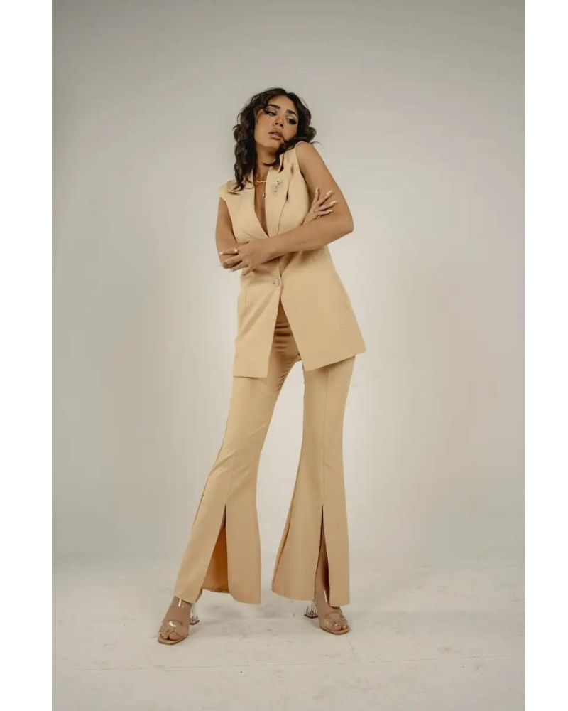 Women&#039;s Flared Trousers with Front Slit Detail
