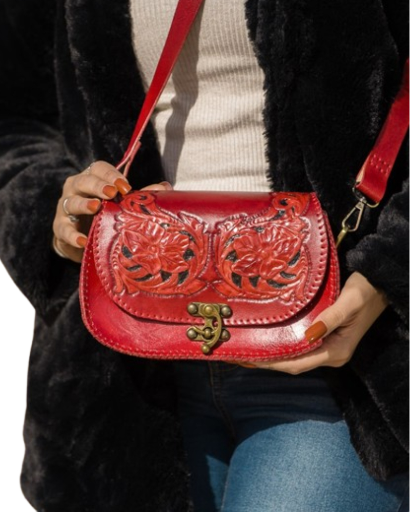 red bag flower carving For Women