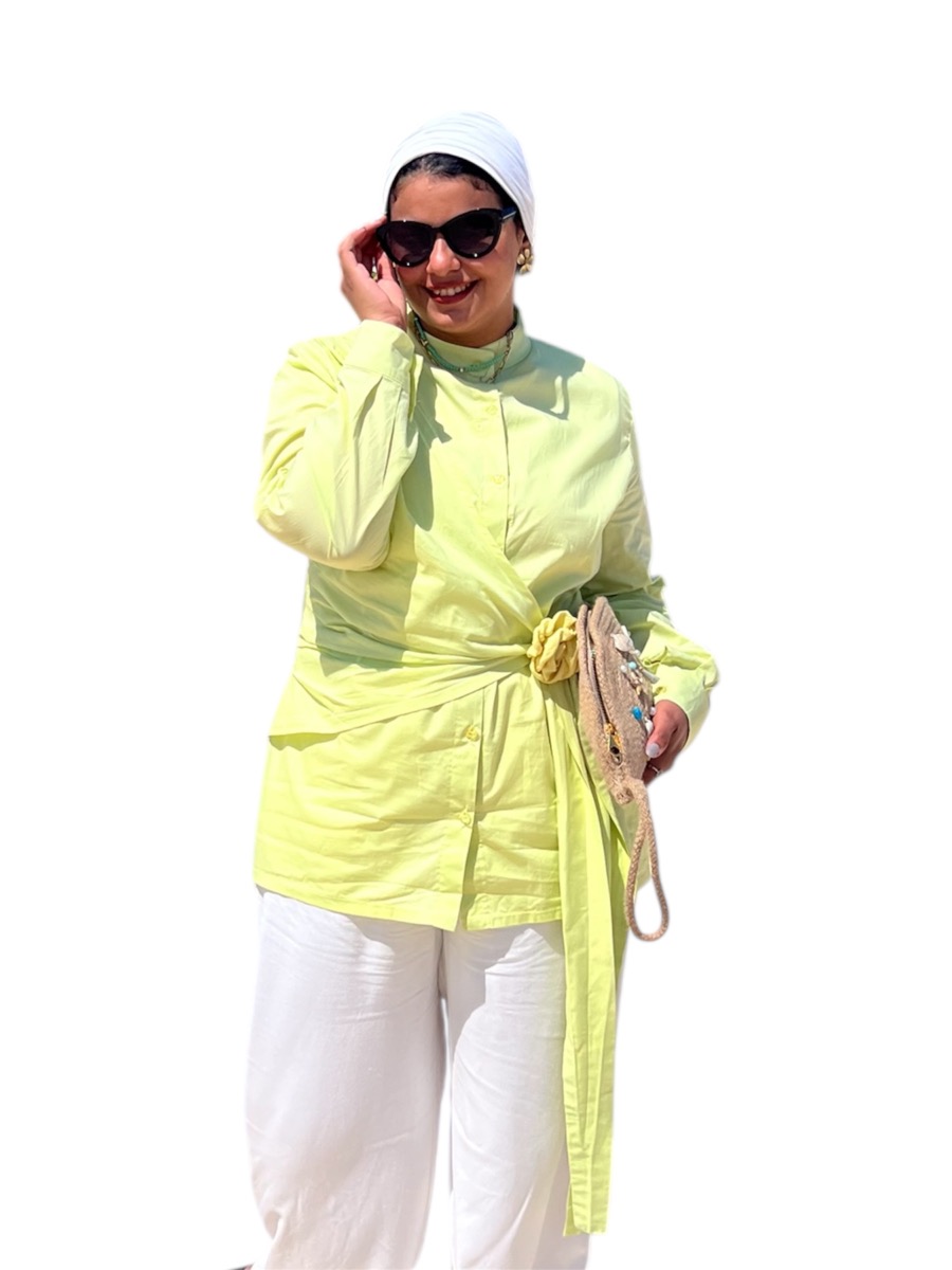 The Drape Wrap Shirt in butter yellow