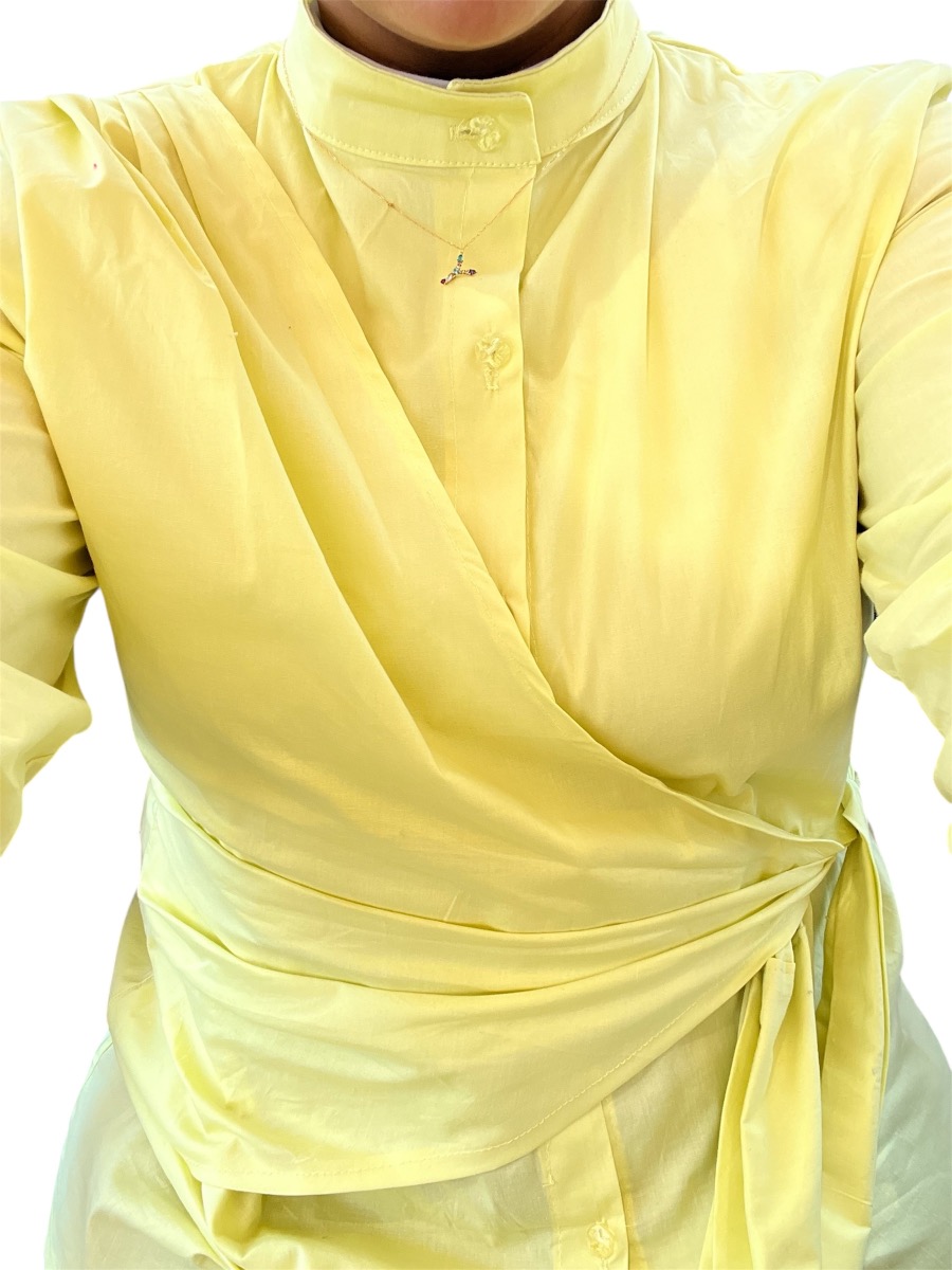 The Drape Wrap Shirt in butter yellow