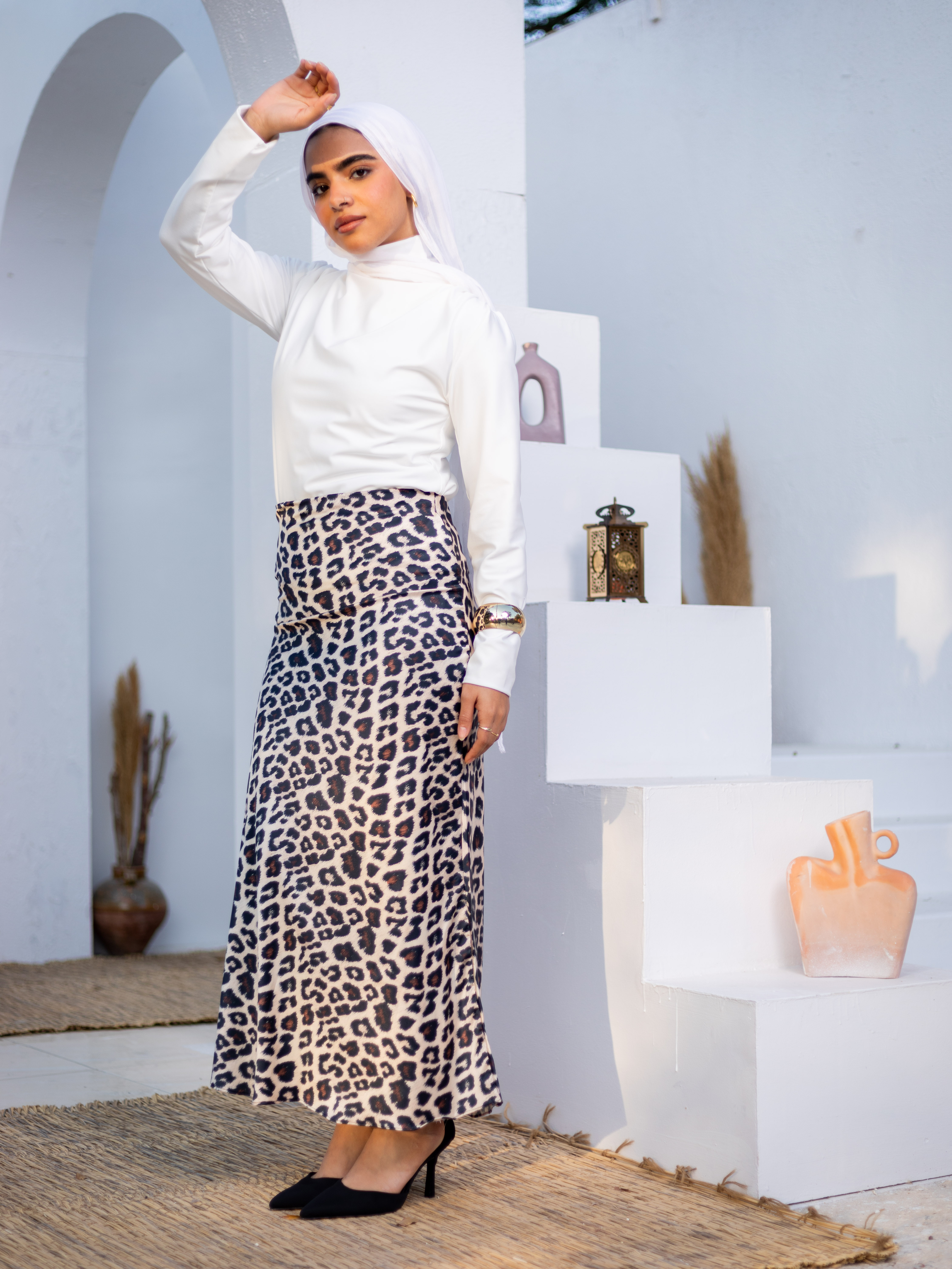 Leopard Satin Midi Skirt